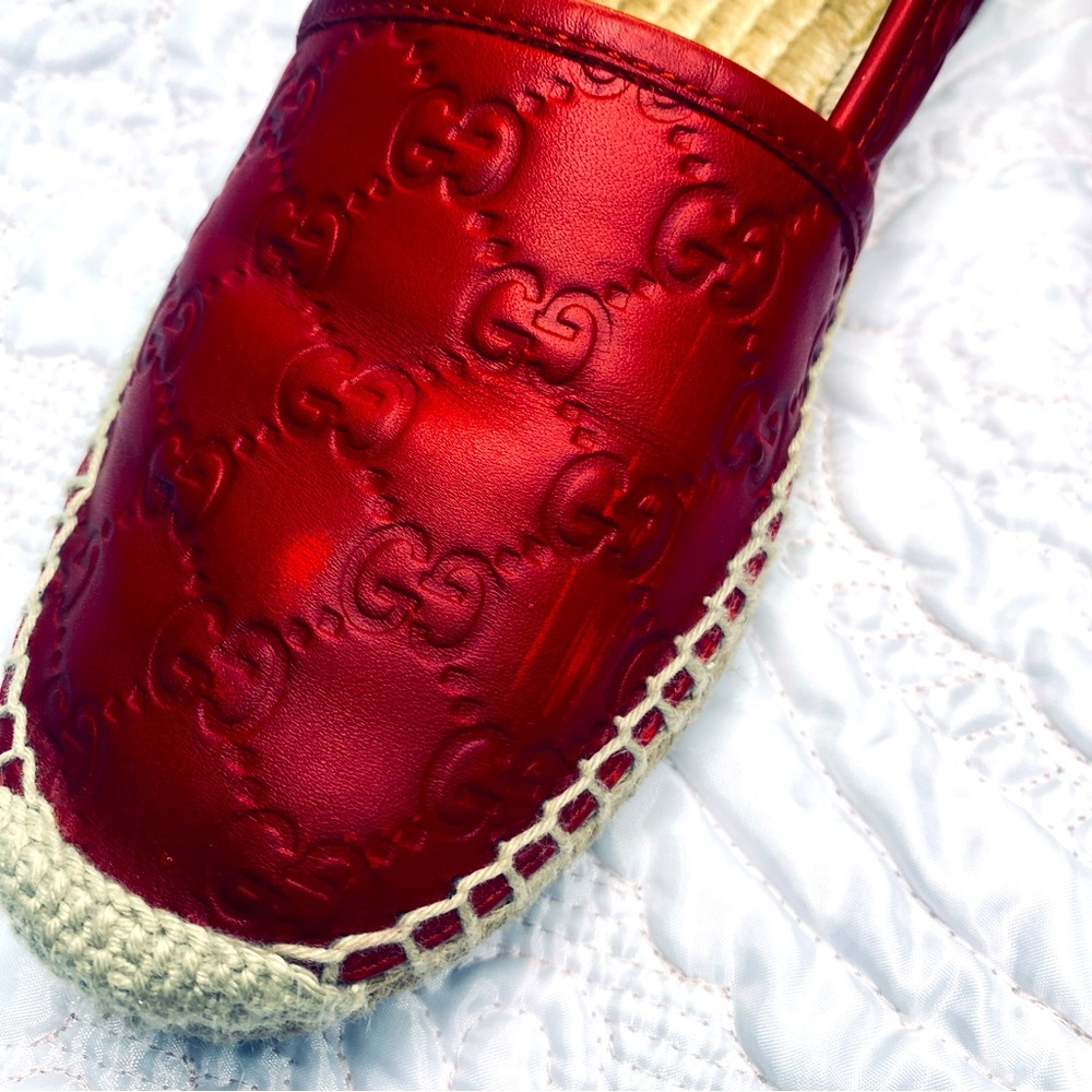 Gucci Red Leather Espadrilles with GG Signature Size 38 - Picture 8 of 10